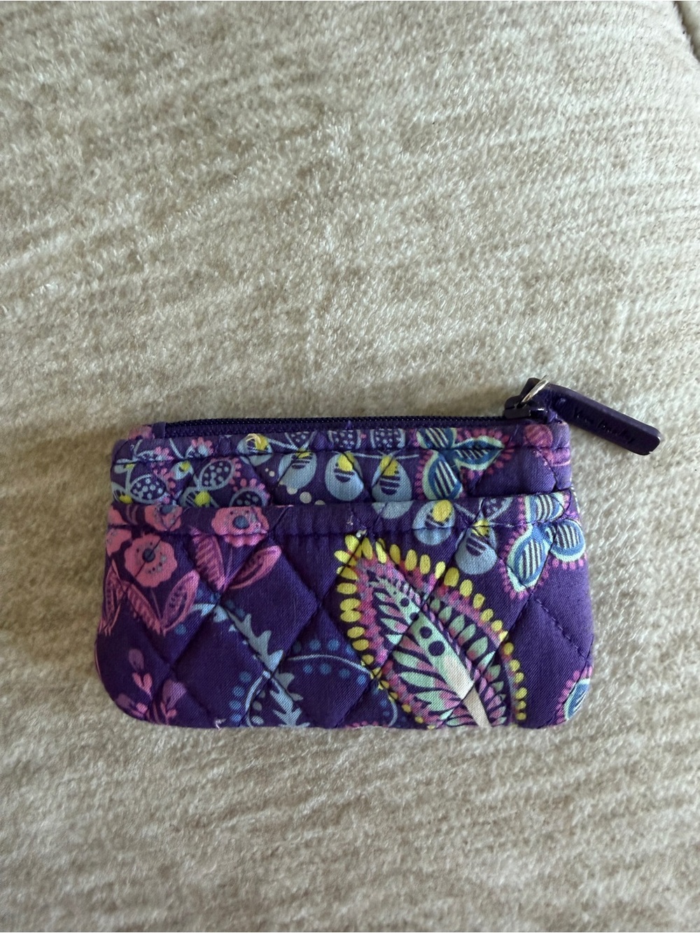 Vera Bradley Quilted Purple Floral Zip Card Case Wallet